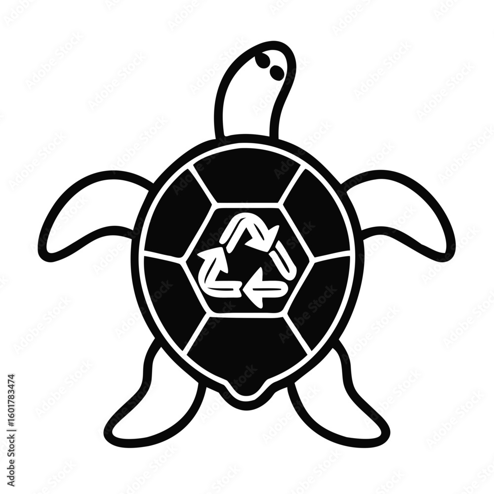 Obraz premium Turtle Silhouette Features Recycling Symbol to Promote Environmental Awareness