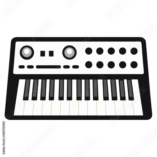 Classic Moog Style Synthesizer Silhouette With Keyboard and Control Panel