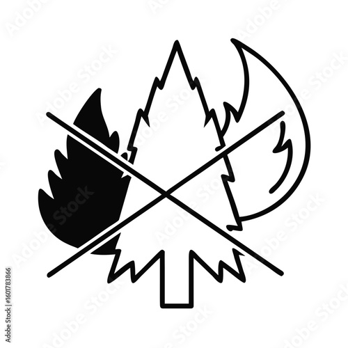 Forest Fire Prevention Symbol With Crossed out Tree and Flames