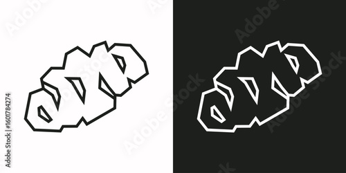 Baguette Icon in Black Line Art and White Line Art Cutout Style