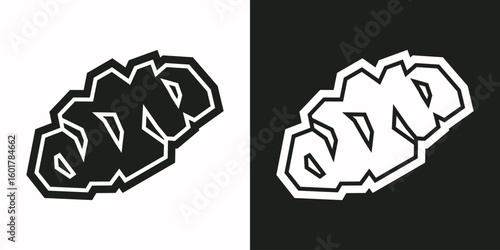 Baguette Icon in Black Filled and White Filled Cutout Style