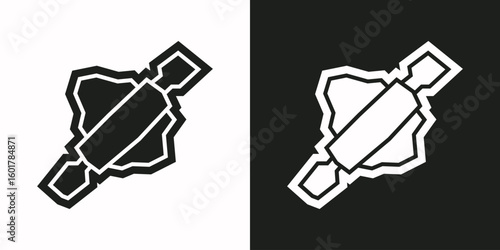 Dough with Rolling Pin Icon in Black Filled and White Filled Cutout Style