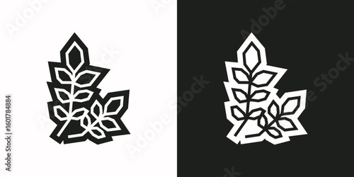 Wheat Stalks Icon in Black Filled and White Filled Cutout Style