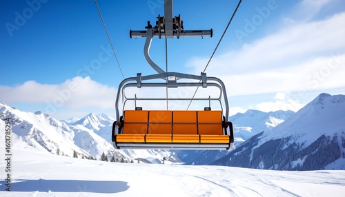 Ski lift chairlift with snowy mountains