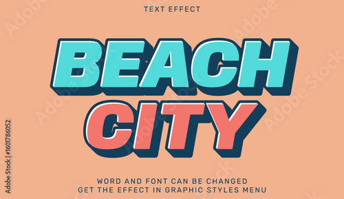 Retro style graphic text effect spelling beach city with bold colors