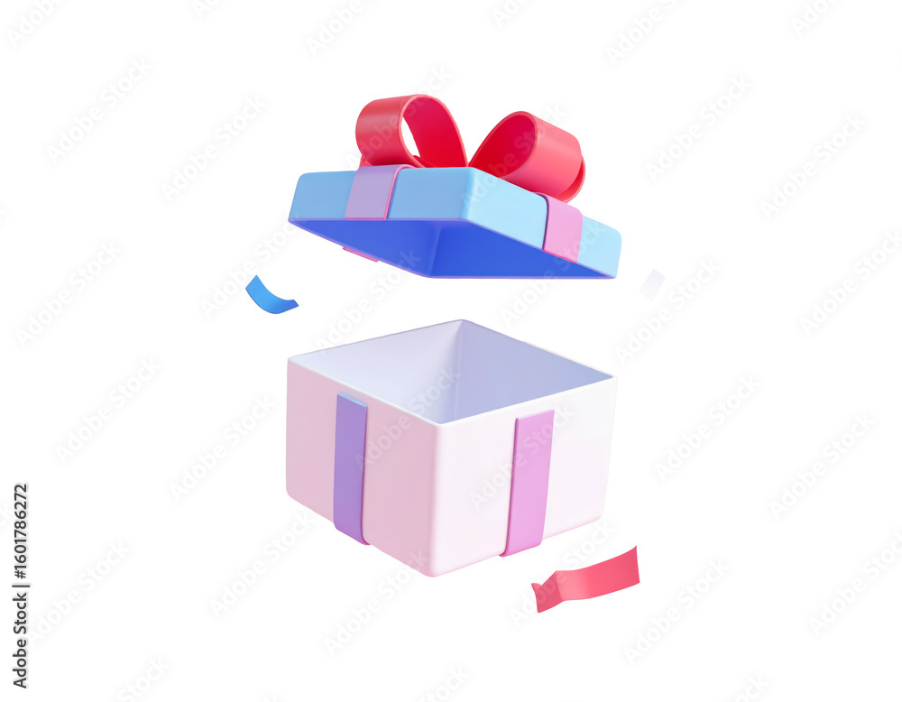 Fototapeta premium white blue gift box with yellow ribbon 3d render icon isolated on white or transparent png