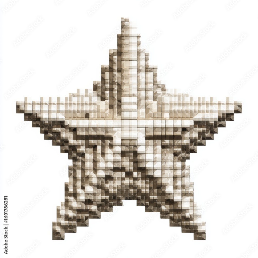 Fototapeta premium Beige Pixelated 3D Star on White Background
