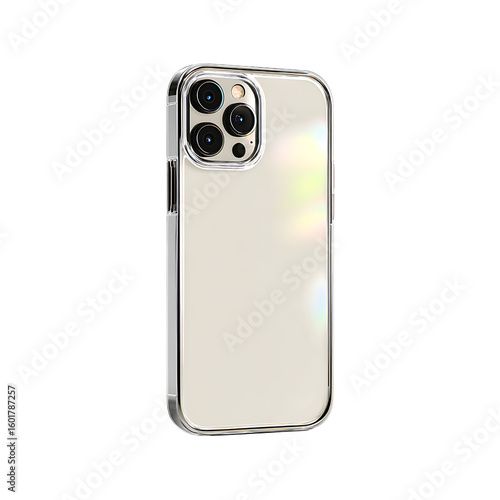Clear phone case with iridescent back and silver trim