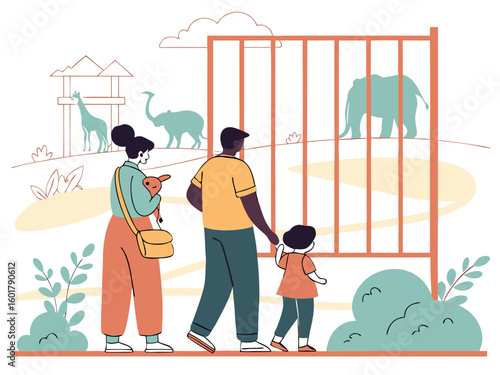Family enjoys a day at the zoo viewing animals