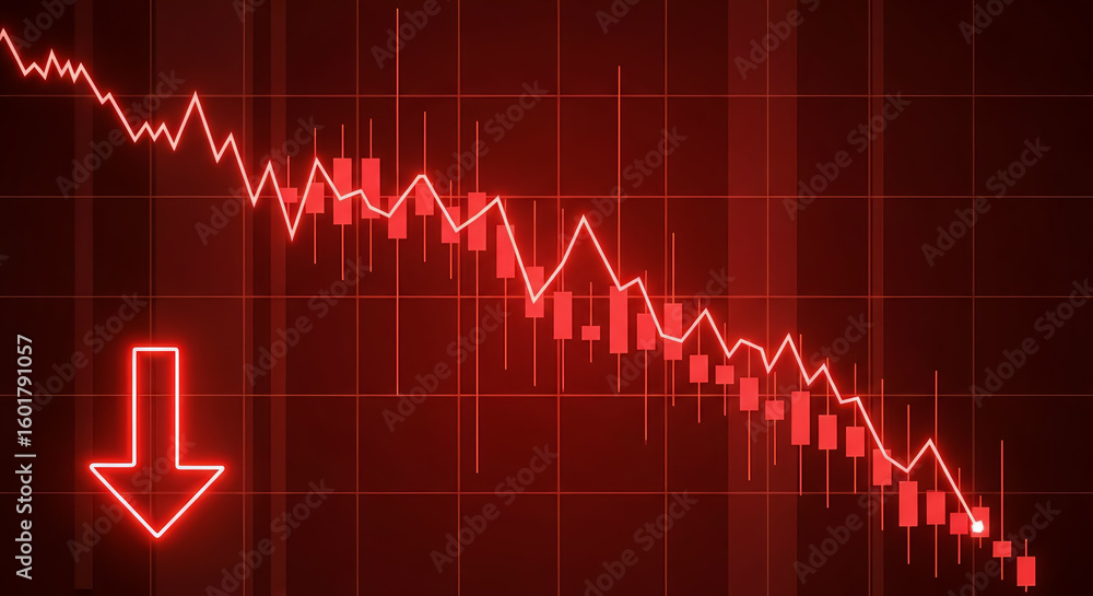 Naklejka premium Stock Market Crash Downward Trend Red Arrow
