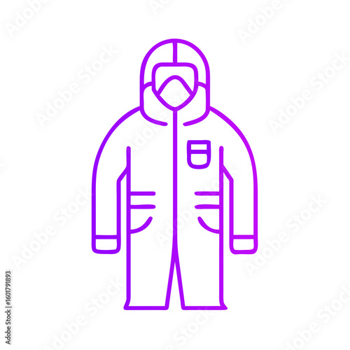 Outline of a protective suit with hood in purple color  