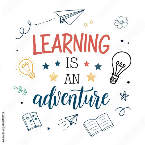 Colorful Education Doodles with Motivational Quote