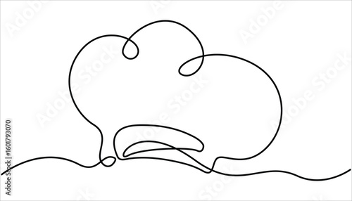 Continuous one line drawing of chef hat or cap. One line drawing illustration of hat chef. one continuous line drawing of cook hat uniform. Symbol of cafe, cooking in a simple one line style.