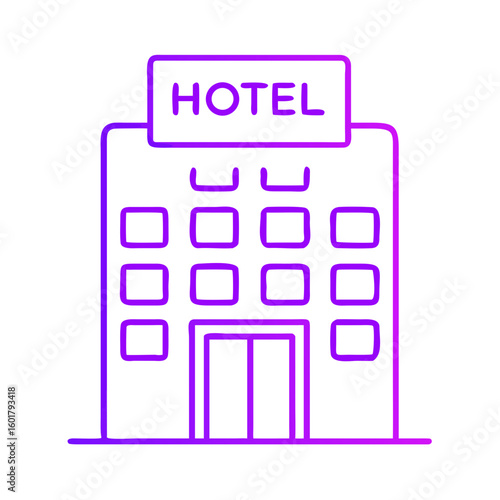Hotel building outline in simple modern design with purple color  