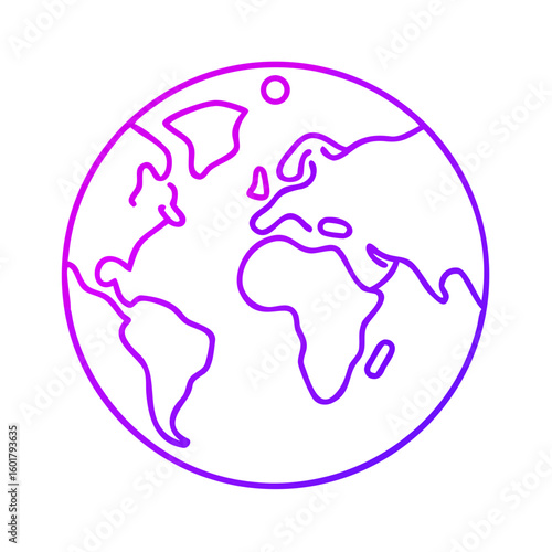 Minimal outline of Earth in pink and purple representing global icon  