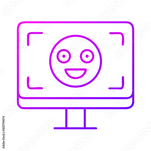 Smiling face icon displayed on a computer monitor in vibrant colors  