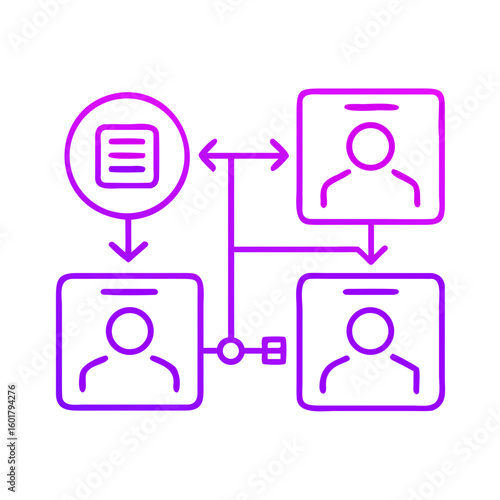 Flowchart illustrating communication between team members in pink color  