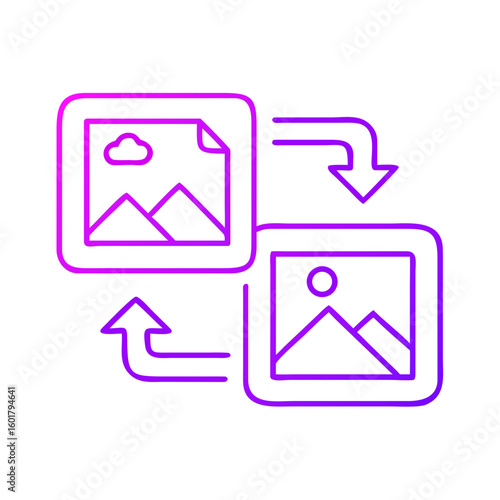 Image exchange icon with two picture frames and arrows concept  