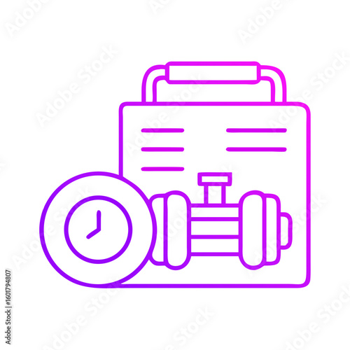 Gym equipment with timer and weights in modern outline style  