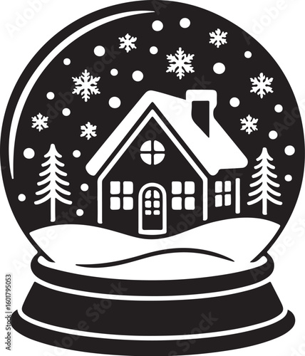 Winter House in Snow Globe SVG

