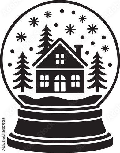 Festive Cabin in Snow Globe Vector

