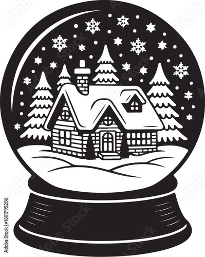 Festive Cabin in Snow Globe Vector


