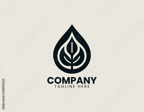 Pure Water Drop Leaf Natural Hydration Eco Friendly Vector Logo Design