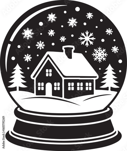Christmas Snow Globe Cottage Clipart

