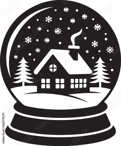 Christmas Snow Globe Cottage Clipart

