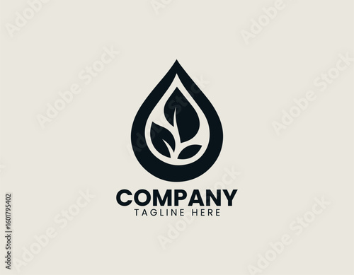Pure Water Drop Leaf Natural Hydration Eco Friendly Vector Logo Design