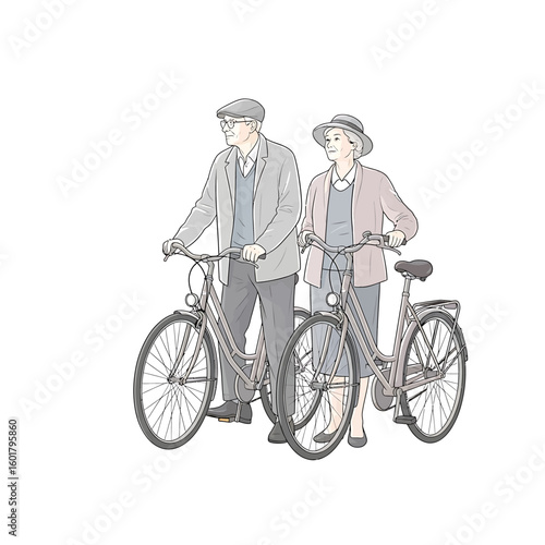 Elderly Couple Enjoying a Bike Ride Together on a Bright Day
