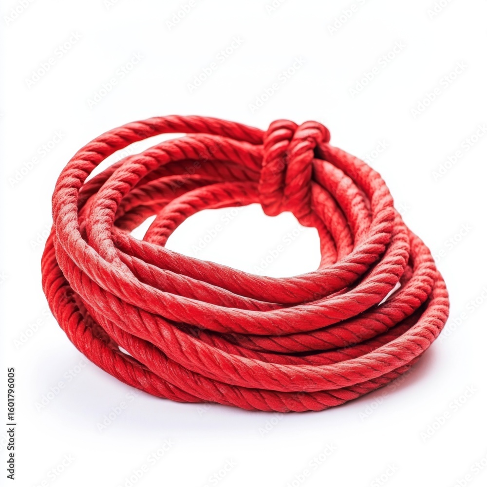 Naklejka premium Coiled red rope on white background