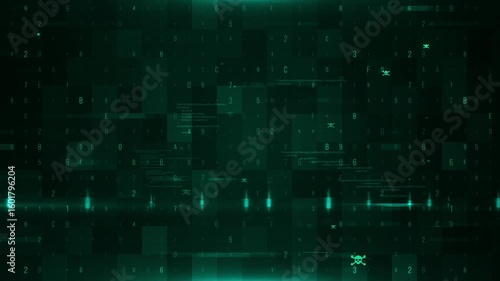 Wallpaper Mural A digital glitch background with a dark green color scheme. Animated lights flicker across the screen, illuminating the digital noise Torontodigital.ca