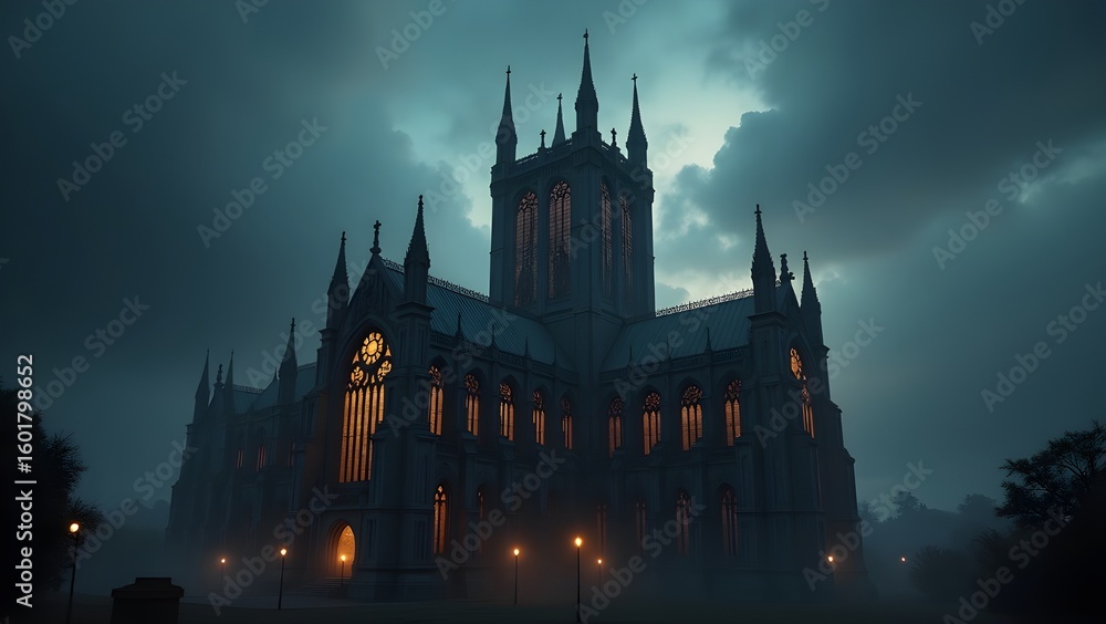 Cinematic 4K Render of Gothic Cathedral with Glowing Stained Glass Under Dramatic Skies Cinematic 4K Render of Gothic Cathedral with Glowing Stained Glass Under Dramatic Skies