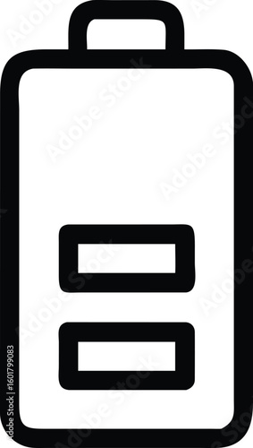Minimalist Illustration of a Low Battery Icon with Two Segments Representing Charge