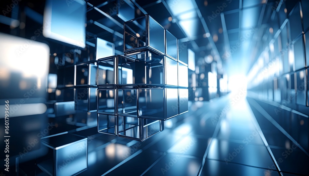 Fototapeta premium Modern, metallic cube tunnel