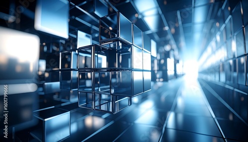 Fototapeta Naklejka Na Ścianę i Meble -  Modern, metallic cube tunnel