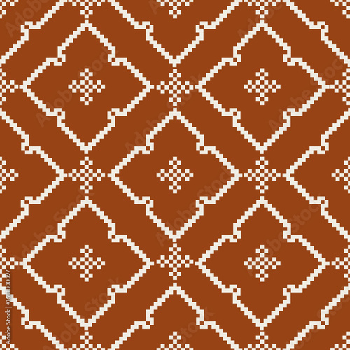 Seamless Pixel Ethnic Geometric Pattern in Terracotta Color