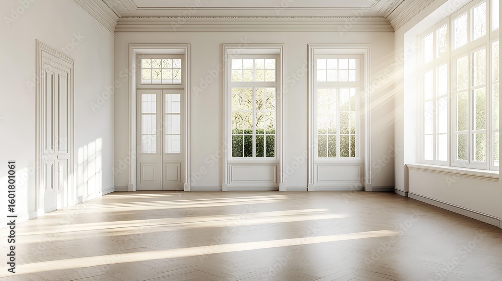 custom made wallpaper toronto digitalEmpty Room with Natural Light: A bright and spacious room with large windows and a wooden floor, bathed in natural light, offers a sense of tranquility and possibilities.