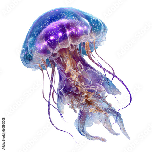 Ethereal Jellyfish in Vibrant Colors on Transparent Background