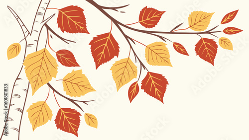 Watercolor autumn background with birch and maple leaves. Vector illustration,Autumn background with falling leaves and acorns. Vector illustration.