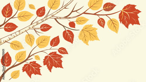 Watercolor autumn background with birch and maple leaves. Vector illustration,Autumn background with falling leaves and acorns. Vector illustration.