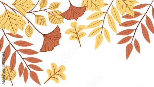Watercolor autumn background with birch and maple leaves. Vector illustration,Autumn background with falling leaves and acorns. Vector illustration.