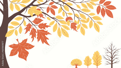 Watercolor autumn background with birch and maple leaves. Vector illustration,Autumn background with falling leaves and acorns. Vector illustration.