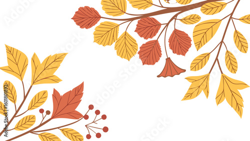 Watercolor autumn background with birch and maple leaves. Vector illustration,Autumn background with falling leaves and acorns. Vector illustration.