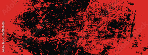 Grungy Halloween red and black background. Creepy spooky vector hand painted ink banner bg.