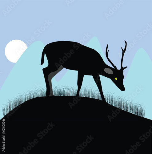 deer silhouette on a beautiful landscape vector design clean and unique latest illustration