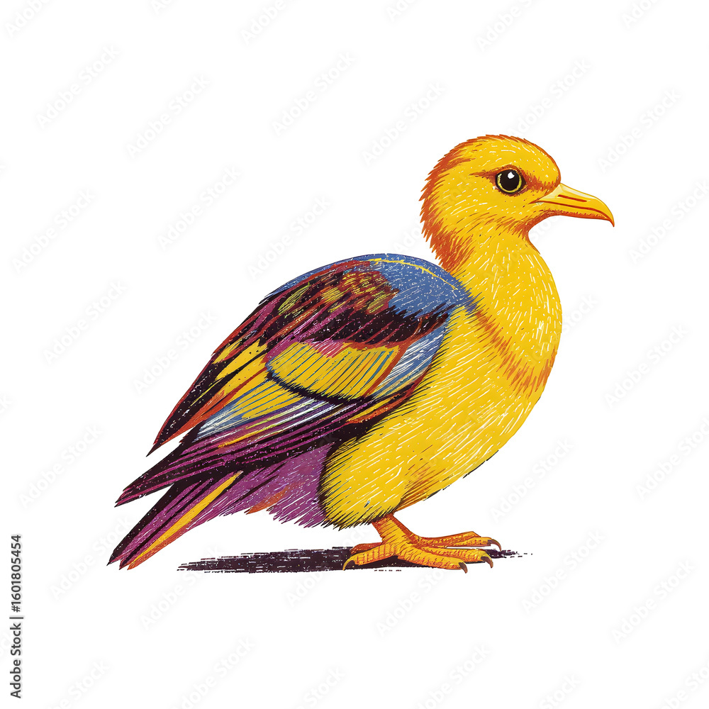 Fototapeta premium Detailed Illustration of a Yellow Bird with Black Background Fauna Wildlife and Colorful Plumage Isolated Avian Design and Artistic Decorative Elements