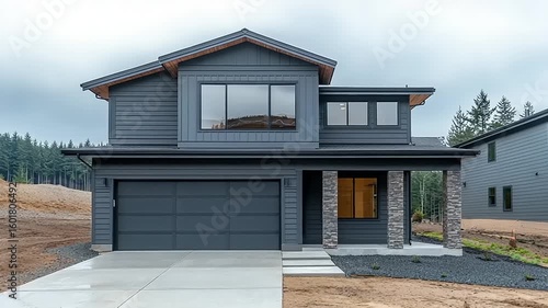 Wallpaper Mural Modern house exterior with gray siding and stone accents Torontodigital.ca