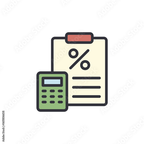 Finance Icon With Calculator And Percentage Rate On Clipboard